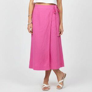 A New Day Linen Blend Side Wrap Midi Skirt S